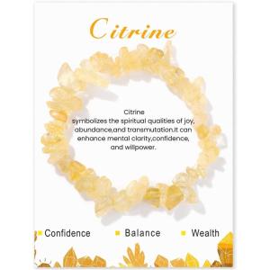 Crystal Bracelet for Women Handmade 8mm Raw Crystal Bracelets Natural Stone Bracelets Semi-Precious Gemstone Bracelets Stretch Healing Bracelet Jewelry Gifts for Women(citrine)
