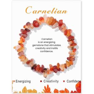 Crystal Bracelet for Women Handmade 8mm Raw Crystal Bracelets Natural Stone Bracelets Semi-Precious Gemstone Bracelets Stretch Healing Bracelet Jewelry Gifts for Women(carnelian)