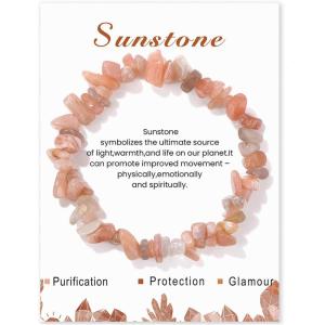 Crystal Bracelet for Women Handmade 8mm Raw Crystal Bracelets Natural Stone Bracelets Semi-Precious Gemstone Bracelets Stretch Healing Bracelet Jewelry Gifts for Women(sunstone)