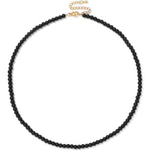 Crystal Necklaces for Women 4mm Handmade Natural Stone Choker Beaded Necklace Healing Crystal Necklace Gemstone Necklace Crystal Bead Necklace for Women(Obsidian)