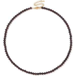 Crystal Necklaces for Women 4mm Handmade Natural Stone Choker Beaded Necklace Healing Crystal Necklace Gemstone Necklace Crystal Bead Necklace for Women(Garnet)