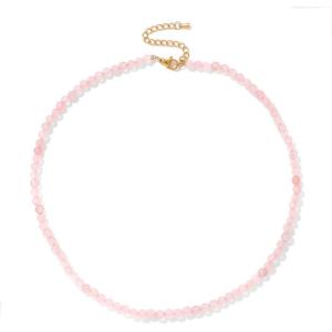 Crystal Necklaces for Women 4mm Handmade Natural Stone Choker Beaded Necklace Healing Crystal Necklace Gemstone Necklace Crystal Bead Necklace for Women(Rose Quartz)