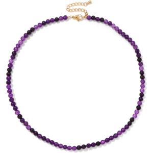 Crystal Necklaces for Women 4mm Handmade Natural Stone Choker Beaded Necklace Healing Crystal Necklace Gemstone Necklace Crystal Bead Necklace for Women(Amethyst)
