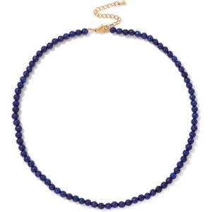 Crystal Necklaces for Women 4mm Handmade Natural Stone Choker Beaded Necklace Healing Crystal Necklace Gemstone Necklace Crystal Bead Necklace for Women(Lapis Lazuli)