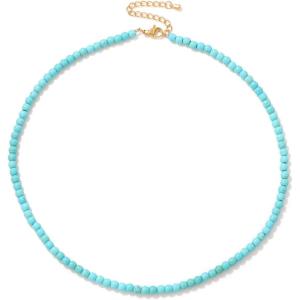 Crystal Necklaces for Women 4mm Handmade Natural Stone Choker Beaded Necklace Healing Crystal Necklace Gemstone Necklace Crystal Bead Necklace for Women(Turquoise)