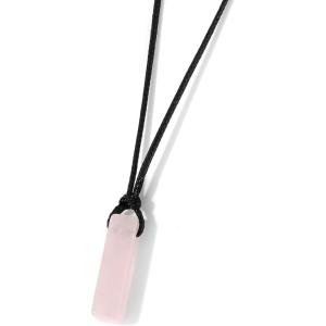 Crystal Necklaces for Women Gemstone Pendant Necklace Adjustable Handmade Black Rope Natural Stone Spiritual Necklace Energy Crystals and Healing Stones Necklace for Men(rose quartz)