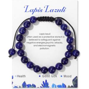 Healing Crystal Bracelet for Women 8mm Natural Stone Crystal Beaded Bracelets Adjustable Handmade Gemstone Bracelet Healing Jewelry Mother’s Day Gifts for Women(lapis lazuli)