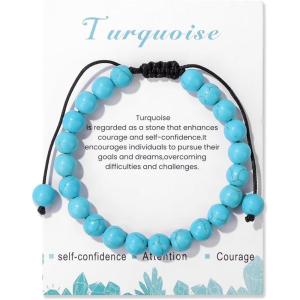 Healing Crystal Bracelet for Women 8mm Natural Stone Crystal Beaded Bracelets Adjustable Handmade Gemstone Bracelet Healing Jewelry Mother’s Day Gifts for Women(turquoise)