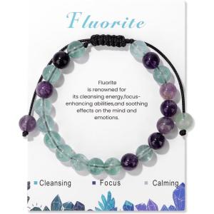 Healing Crystal Bracelet for Women 8mm Natural Stone Crystal Beaded Bracelets Adjustable Handmade Gemstone Bracelet Healing Jewelry Mother’s Day Gifts for Women(fluorite)