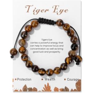 Healing Crystal Bracelet for Women 8mm Natural Stone Crystal Beaded Bracelets Adjustable Handmade Gemstone Bracelet Healing Jewelry Mother’s Day Gifts for Women(tigers eye)