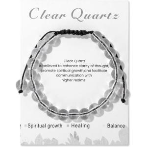 Healing Crystal Bracelet for Women 8mm Natural Stone Crystal Beaded Bracelets Adjustable Handmade Gemstone Bracelet Healing Jewelry Mother’s Day Gifts for Women(clear quartz)