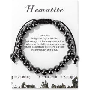 Healing Crystal Bracelet for Women 8mm Natural Stone Crystal Beaded Bracelets Adjustable Handmade Gemstone Bracelet Healing Jewelry Mother’s Day Gifts for Women(hematite)