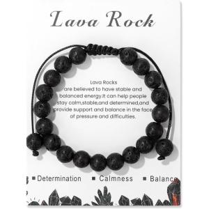 Healing Crystal Bracelet for Women 8mm Natural Stone Crystal Beaded Bracelets Adjustable Handmade Gemstone Bracelet Healing Jewelry Mother’s Day Gifts for Women(lava rock)