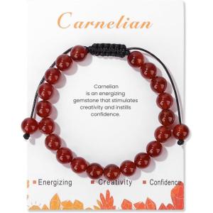 Healing Crystal Bracelet for Women 8mm Natural Stone Crystal Beaded Bracelets Adjustable Handmade Gemstone Bracelet Healing Jewelry Mother’s Day Gifts for Women(carnelian)