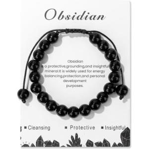 Healing Crystal Bracelet for Women 8mm Natural Stone Crystal Beaded Bracelets Adjustable Handmade Gemstone Bracelet Healing Jewelry Mother’s Day Gifts for Women(obsidian)