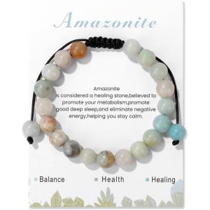 Healing Crystal Bracelet for Women 8mm Natural Stone Crystal Beaded Bracelets Adjustable Handmade Gemstone Bracelet Healing Jewelry Mother’s Day Gifts for Women(amazonite)