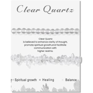 Healing Crystal Bracelets for Women 2 PCS 6mm Natural Stone Bracelet Stretch Crystal Beaded Bracelets Handmade Gemstone Bracelet Jewelry Gifts Christmas Gifts for Women Girls(clear quartz)