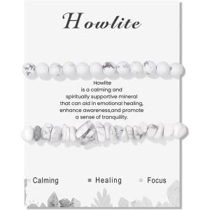 Healing Crystal Bracelets for Women 2 PCS 6mm Natural Stone Bracelet Stretch Crystal Beaded Bracelets Handmade Gemstone Bracelet Jewelry Gifts Christmas Gifts for Women Girls(howlite)