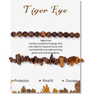 Healing Crystal Bracelets for Women 2 PCS 6mm Natural Stone Bracelet Stretch Crystal Beaded Bracelets Handmade Gemstone Bracelet Jewelry Gifts Christmas Gifts for Women Girls(tigers eye)