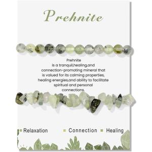 Healing Crystal Bracelets for Women 2 PCS 6mm Natural Stone Bracelet Stretch Crystal Beaded Bracelets Handmade Gemstone Bracelet Jewelry Gifts Christmas Gifts for Women Girls(prehnite)