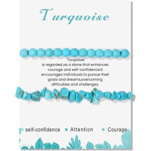 Healing Crystal Bracelets for Women 2 PCS 6mm Natural Stone Bracelet Stretch Crystal Beaded Bracelets Handmade Gemstone Bracelet Jewelry Gifts Christmas Gifts for Women Girls(turquoise)