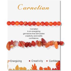 Healing Crystal Bracelets for Women 2 PCS 6mm Natural Stone Bracelet Stretch Crystal Beaded Bracelets Handmade Gemstone Bracelet Jewelry Gifts Christmas Gifts for Women Girls(carnelian)