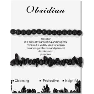 Healing Crystal Bracelets for Women 2 PCS 6mm Natural Stone Bracelet Stretch Crystal Beaded Bracelets Handmade Gemstone Bracelet Jewelry Gifts Christmas Gifts for Women Girls(black tourmaline)