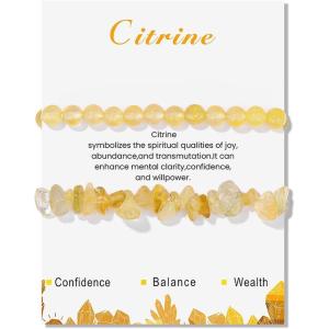 Healing Crystal Bracelets for Women 2 PCS 6mm Natural Stone Bracelet Stretch Crystal Beaded Bracelets Handmade Gemstone Bracelet Jewelry Gifts Christmas Gifts for Women Girls(citrine)
