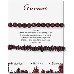 Healing Crystal Bracelets for Women 2 PCS 6mm Natural Stone Bracelet Stretch Crystal Beaded Bracelets Handmade Gemstone Bracelet Jewelry Gifts Christmas Gifts for Women Girls(garnet)