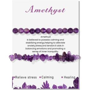 Healing Crystal Bracelets for Women 2 PCS 6mm Natural Stone Bracelet Stretch Crystal Beaded Bracelets Handmade Gemstone Bracelet Jewelry Gifts Christmas Gifts for Women Girls(amethyst)