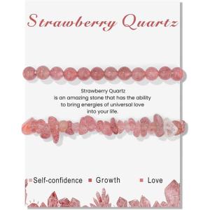 Healing Crystal Bracelets for Women 2 PCS 6mm Natural Stone Bracelet Stretch Crystal Beaded Bracelets Handmade Gemstone Bracelet Jewelry Gifts Christmas Gifts for Women Girls(strawberry quartz)