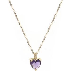 Heart Birthstone Necklace for Women, 14K Gold Plated Birthstone Pendant Necklace Cubic Zirconia Diamond Necklace Dainty Gold Necklace Birthday Gifts for Women Girls(02. February(Amethyst))