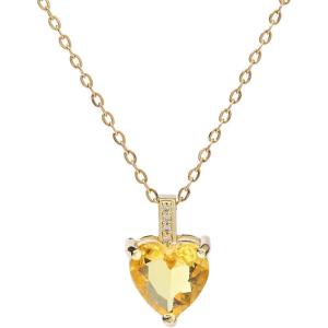 Heart Birthstone Necklace for Women, 14K Gold Plated Birthstone Pendant Necklace Cubic Zirconia Diamond Necklace Dainty Gold Necklace Birthday Gifts for Women Girls(11. November(Citrine))