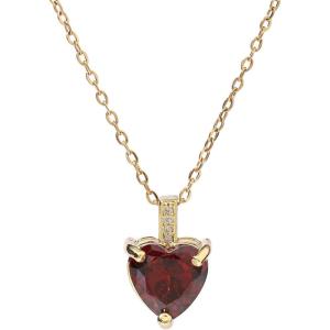 Heart Birthstone Necklace for Women, 14K Gold Plated Birthstone Pendant Necklace Cubic Zirconia Diamond Necklace Dainty Gold Necklace Birthday Gifts for Women Girls(01. January(Garnet))