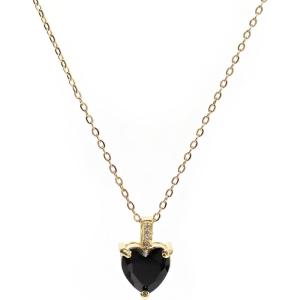 Heart Birthstone Necklace for Women, 14K Gold Plated Birthstone Pendant Necklace Cubic Zirconia Diamond Necklace Dainty Gold Necklace Birthday Gifts for Women Girls(Black Tourmaline)