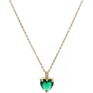 Heart Birthstone Necklace for Women, 14K Gold Plated Birthstone Pendant Necklace Cubic Zirconia Diamond Necklace Dainty Gold Necklace Birthday Gifts for Women Girls(05. May(Emerald))