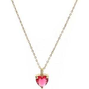 Heart Birthstone Necklace for Women, 14K Gold Plated Birthstone Pendant Necklace Cubic Zirconia Diamond Necklace Dainty Gold Necklace Birthday Gifts for Women Girls(07. July(Ruby))