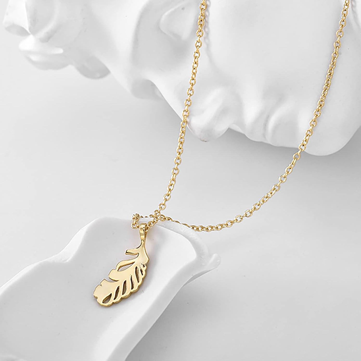 image:imageLit Wall Gold Pendant Necklace for Women 18K Gold Plated Dainty Gold Necklace for Women Jewelry Gift for HerFeather