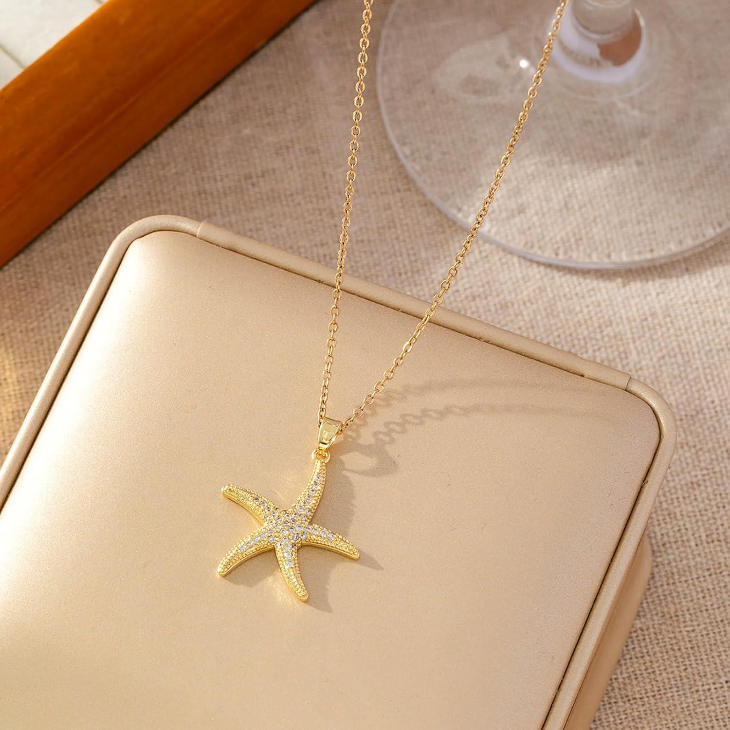 image:imageLit Wall Gold Pendant Necklace for Women 18K Gold Plated Dainty Gold Necklace for Women Jewelry Gift for HerStarfish