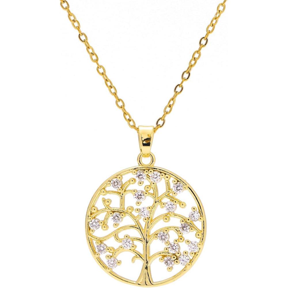 image:imageLit Wall Gold Pendant Necklace for Women 18K Gold Plated Dainty Gold Necklace for Women Jewelry Gift for HerCZ Tree of Life