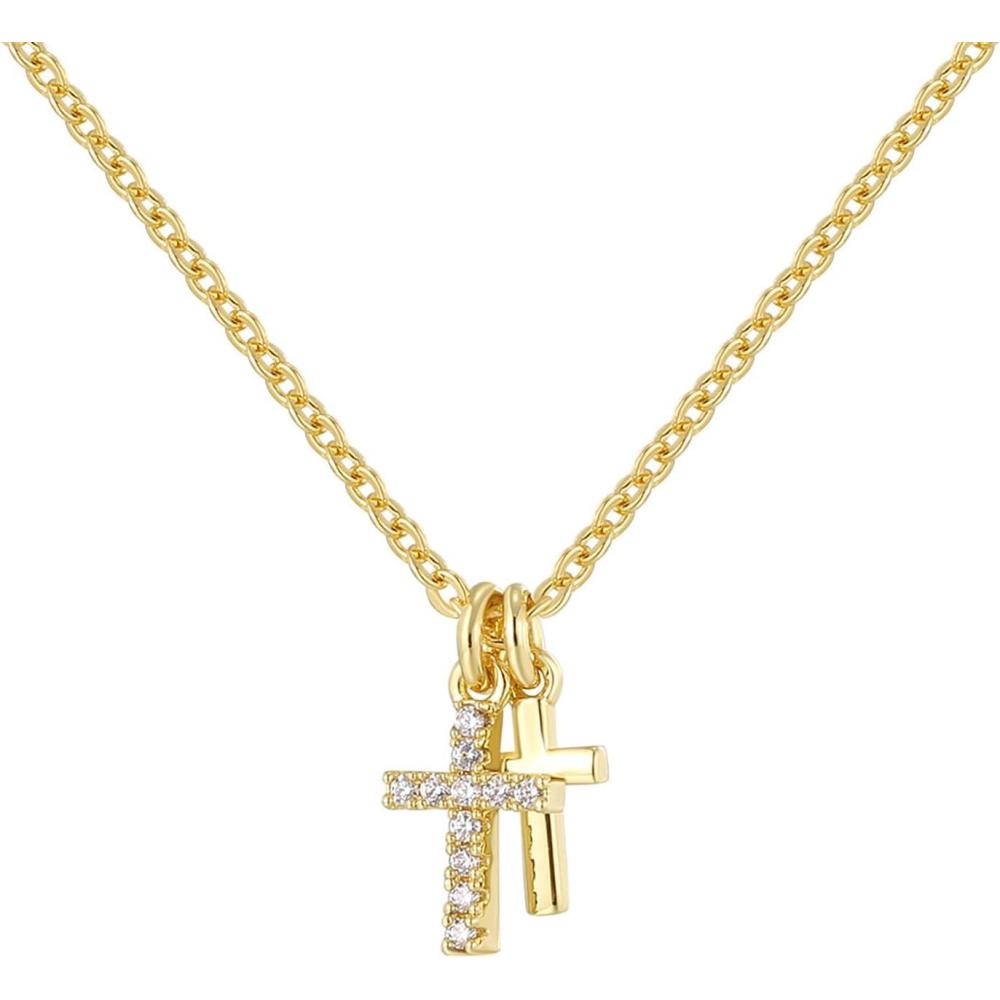 image:imageLit Wall Gold Pendant Necklace for Women 18K Gold Plated Dainty Gold Necklace for Women Jewelry Gift for HerDouble Cross