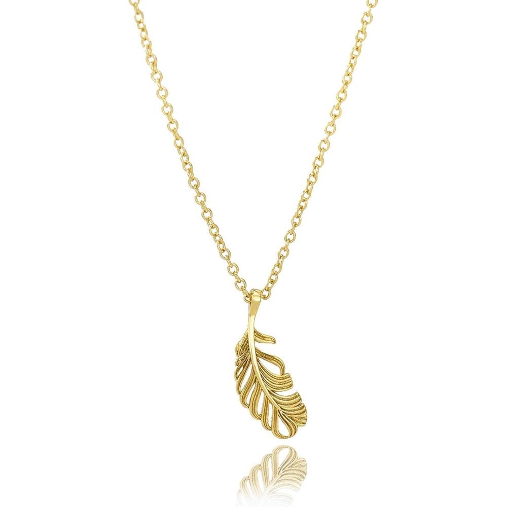 image:imageLit Wall Gold Pendant Necklace for Women 18K Gold Plated Dainty Gold Necklace for Women Jewelry Gift for HerFeather