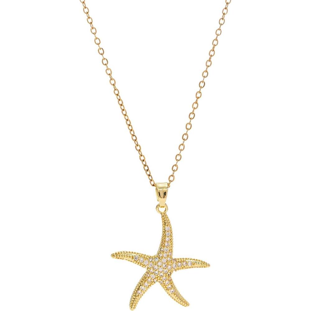 image:imageLit Wall Gold Pendant Necklace for Women 18K Gold Plated Dainty Gold Necklace for Women Jewelry Gift for HerStarfish