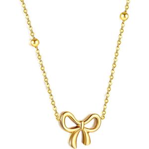 Lit Wall Gold Pendant Necklace for Women 18K Gold Plated Dainty Gold Necklace for Women, Jewelry Gift for Her(Bow)