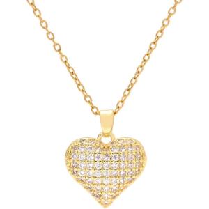 Lit Wall Gold Pendant Necklace for Women 18K Gold Plated Dainty Gold Necklace for Women, Jewelry Gift for Her(CZ Heart 1)