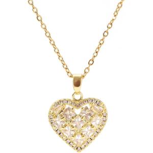 Lit Wall Gold Pendant Necklace for Women 18K Gold Plated Dainty Gold Necklace for Women, Jewelry Gift for Her(CZ Heart 2)