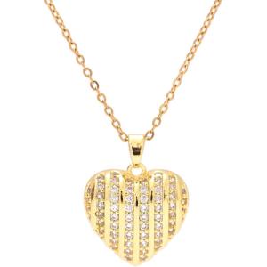 Lit Wall Gold Pendant Necklace for Women 18K Gold Plated Dainty Gold Necklace for Women, Jewelry Gift for Her(CZ Heart 3)