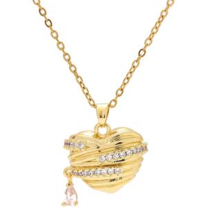 Lit Wall Gold Pendant Necklace for Women 18K Gold Plated Dainty Gold Necklace for Women, Jewelry Gift for Her(CZ Heart 4)