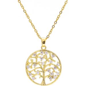 Lit Wall Gold Pendant Necklace for Women 18K Gold Plated Dainty Gold Necklace for Women, Jewelry Gift for Her(CZ Tree of Life)