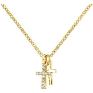 Lit Wall Gold Pendant Necklace for Women 18K Gold Plated Dainty Gold Necklace for Women, Jewelry Gift for Her(Double Cross)